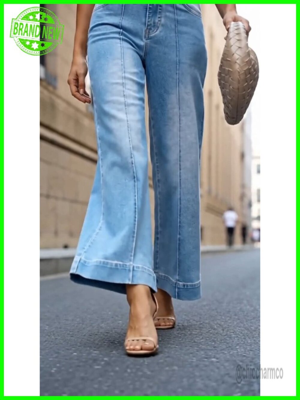 High Waisted Wide Leg Cropped Stretch Denim Jeans Baggy Fit Women - Picture 6 of 6